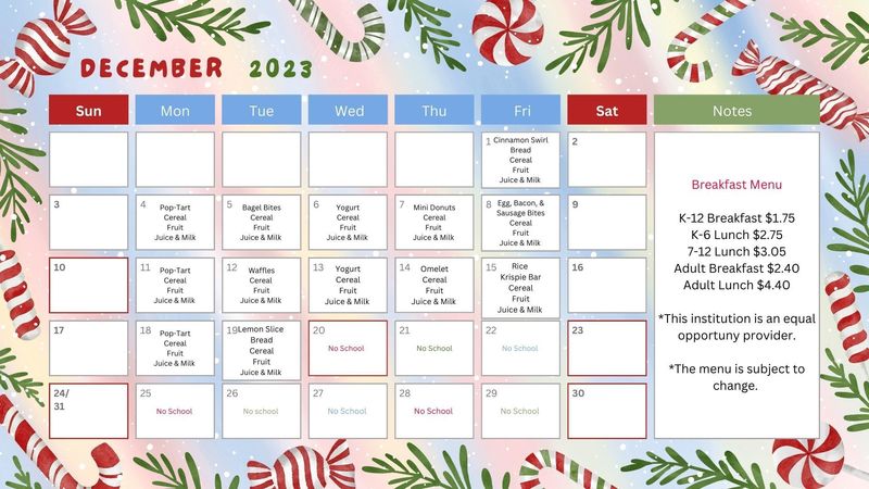 December Breakfast & Lunch Menus | Doniphan-Trumbull Public School